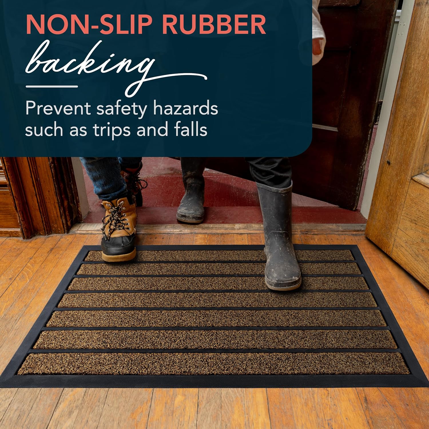 ubdyo Extra Durable Door Mat - Dirt Trapping Outdoor Welcome Mats - Non-Slip Outdoor Indoor Entrance - Low Profile Front Doormat (30" x 17", Bright Brown) - Image 6