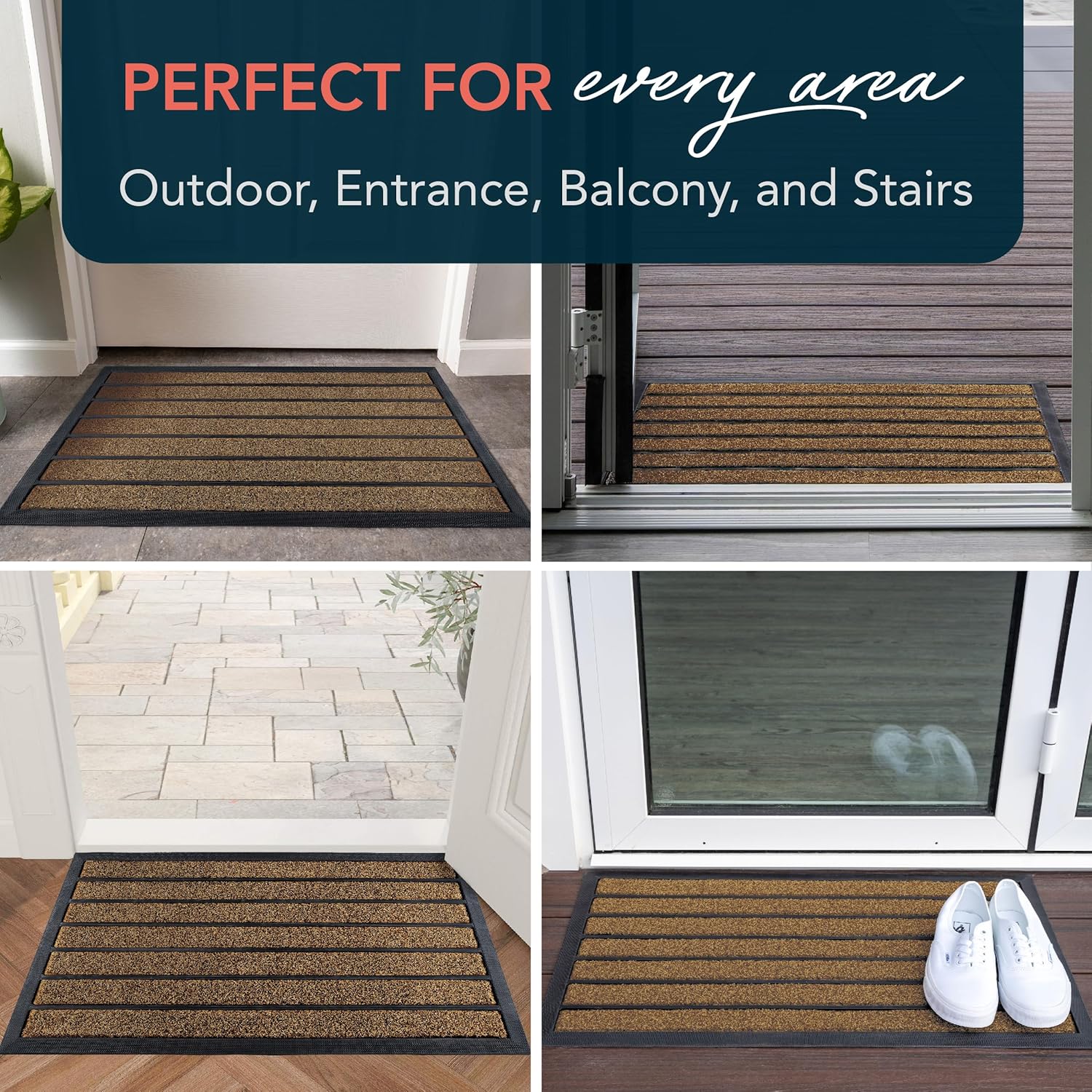 ubdyo Extra Durable Door Mat - Dirt Trapping Outdoor Welcome Mats - Non-Slip Outdoor Indoor Entrance - Low Profile Front Doormat (30" x 17", Bright Brown) - Image 9