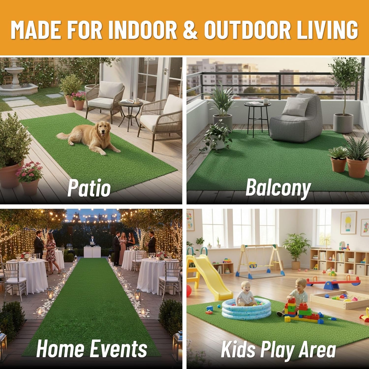 Ottomanson Artificial Grass Outdoor Runner Rug 2'7" x 10' – Waterproof Astro Turf with Drainage Holes – Patio & Lawn Decoration, Easy-Clean Dog Grass Mat | Waterproof Fake Grass Turf Runner for Patio, Porch & Lawn, Indoor Outdoor Astro Turf Rug with Drainage Holes, UV Resistant - Image 4