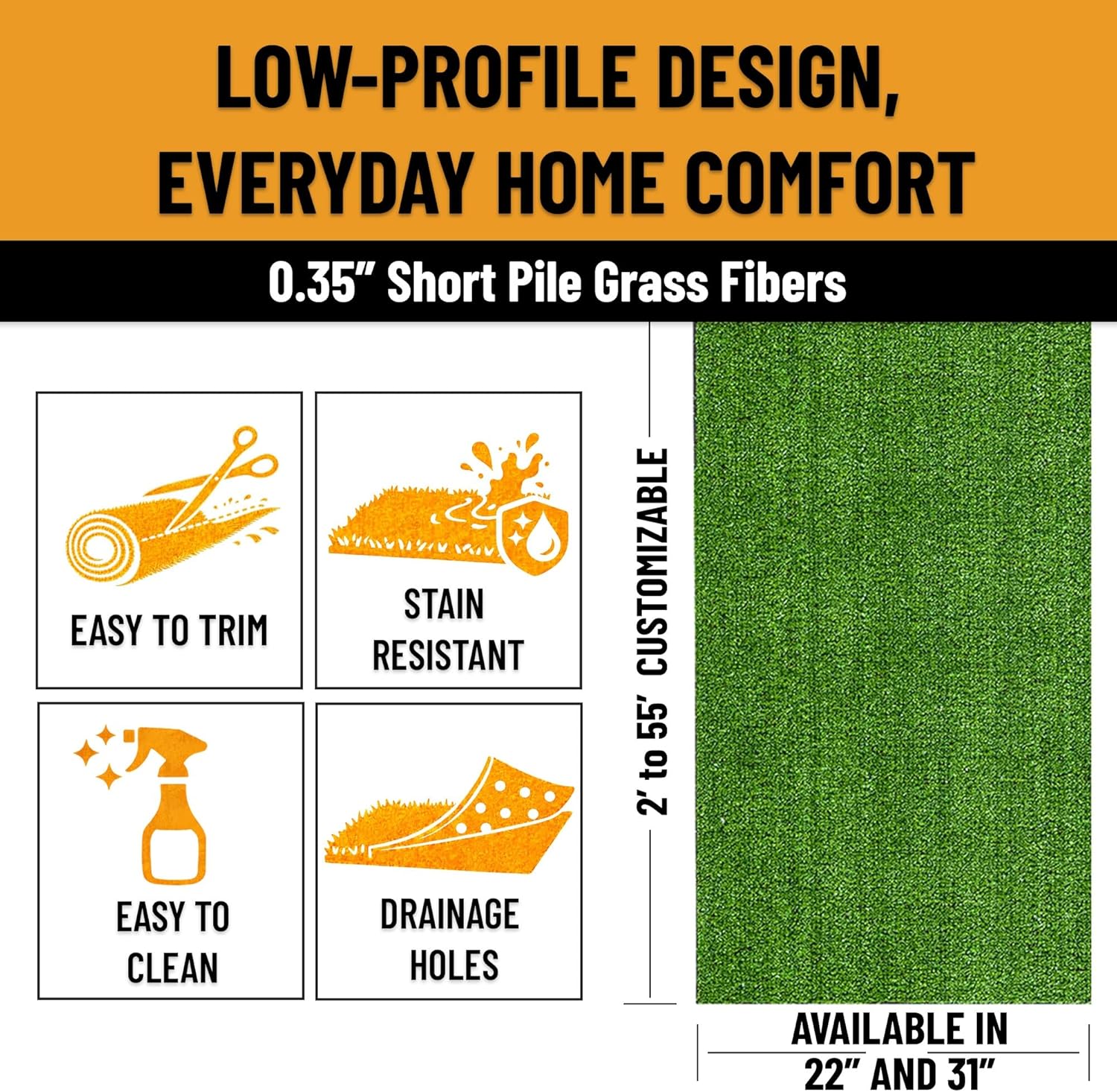 Ottomanson Artificial Grass Outdoor Runner Rug 2'7" x 10' – Waterproof Astro Turf with Drainage Holes – Patio & Lawn Decoration, Easy-Clean Dog Grass Mat | Waterproof Fake Grass Turf Runner for Patio, Porch & Lawn, Indoor Outdoor Astro Turf Rug with Drainage Holes, UV Resistant - Image 6