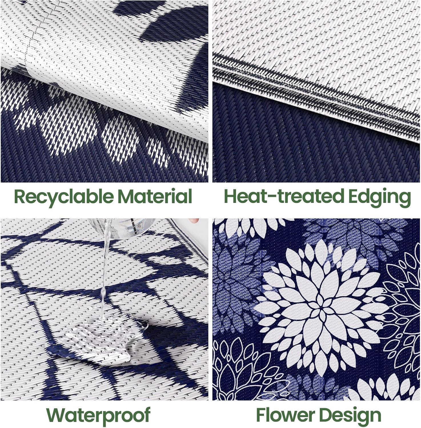 LuxStep Outdoor Rug Waterproof Outdoor Plastic Straw Rug Reversible Patio Rug Mat Outdoor Decor Large Area Mats for RV, Picnic, Backyard, Deck, Balcony, Porch, Beach, Camping, 5' x 8' Blue - Image 4
