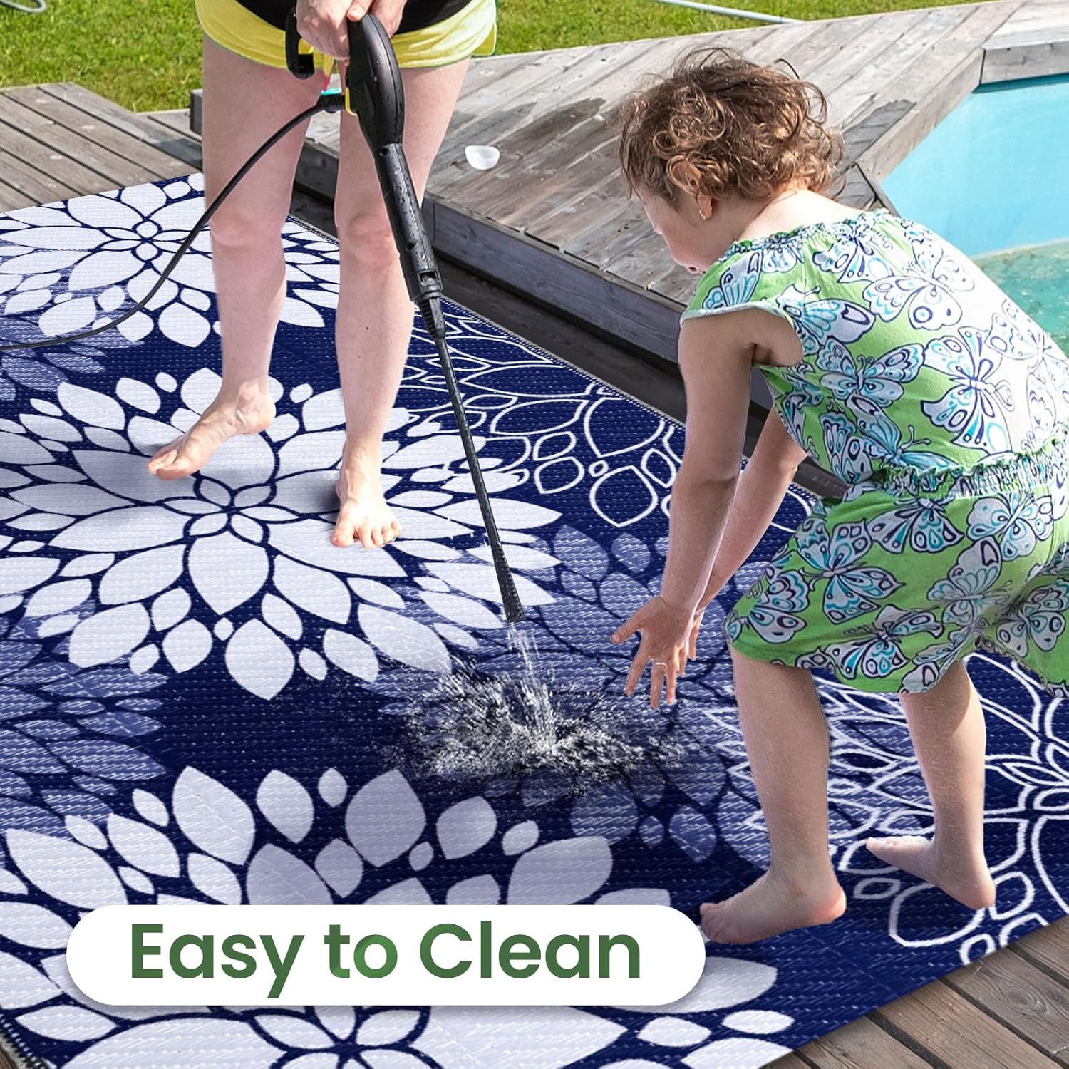 LuxStep Outdoor Rug Waterproof Outdoor Plastic Straw Rug Reversible Patio Rug Mat Outdoor Decor Large Area Mats for RV, Picnic, Backyard, Deck, Balcony, Porch, Beach, Camping, 5' x 8' Blue - Image 5
