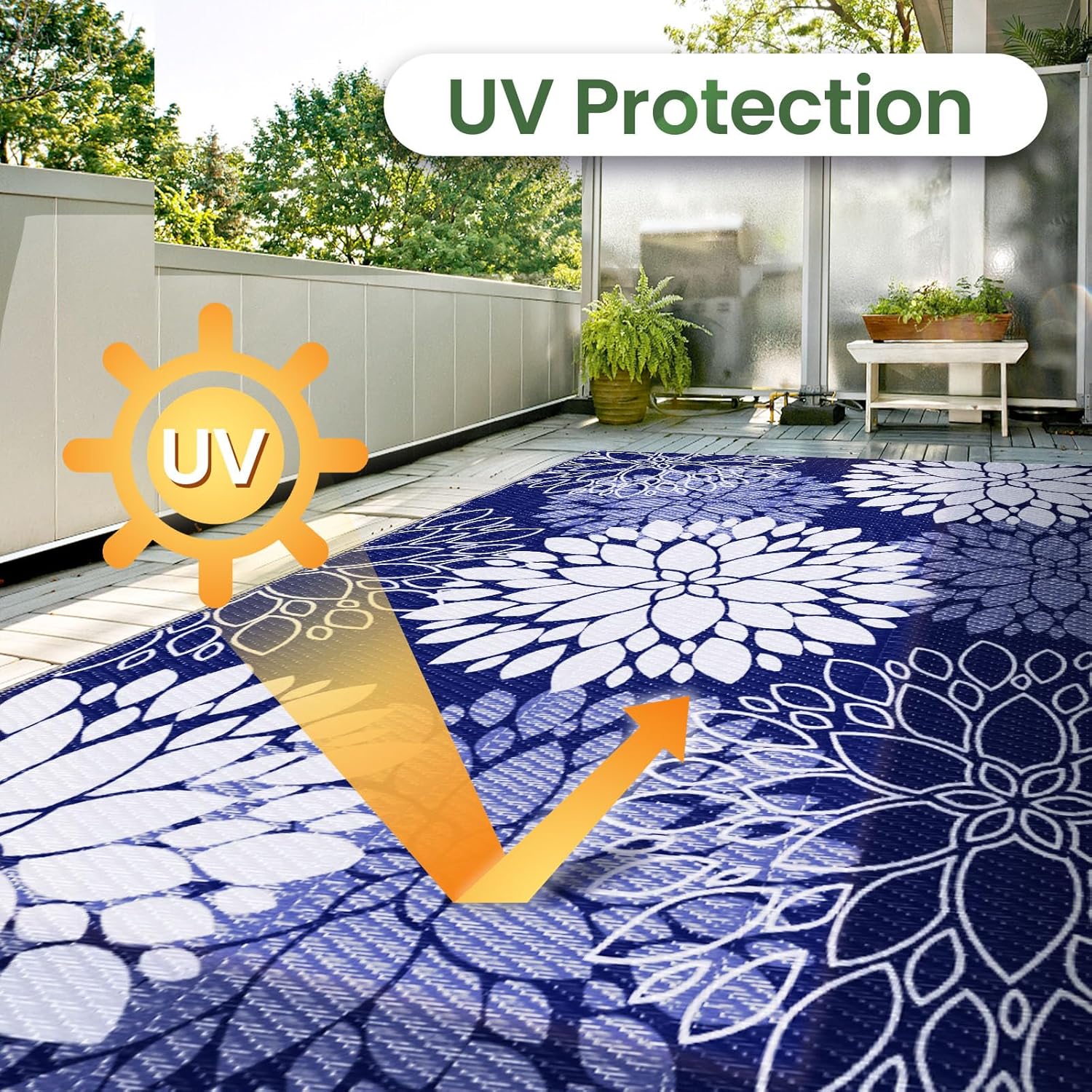 LuxStep Outdoor Rug Waterproof Outdoor Plastic Straw Rug Reversible Patio Rug Mat Outdoor Decor Large Area Mats for RV, Picnic, Backyard, Deck, Balcony, Porch, Beach, Camping, 5' x 8' Blue - Image 7