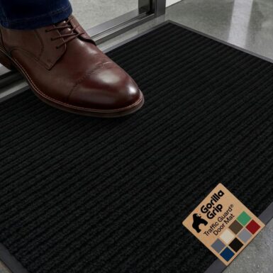 GORILLA GRIP Waterproof Traffic Guard Door Mat, Indoor and Outdoor Heavy Duty Entryway Mats, Strong Backing Commercial Utility Rugs, Office Hallway, Garage and Patio, Low Profile Runner, 29x17, Black