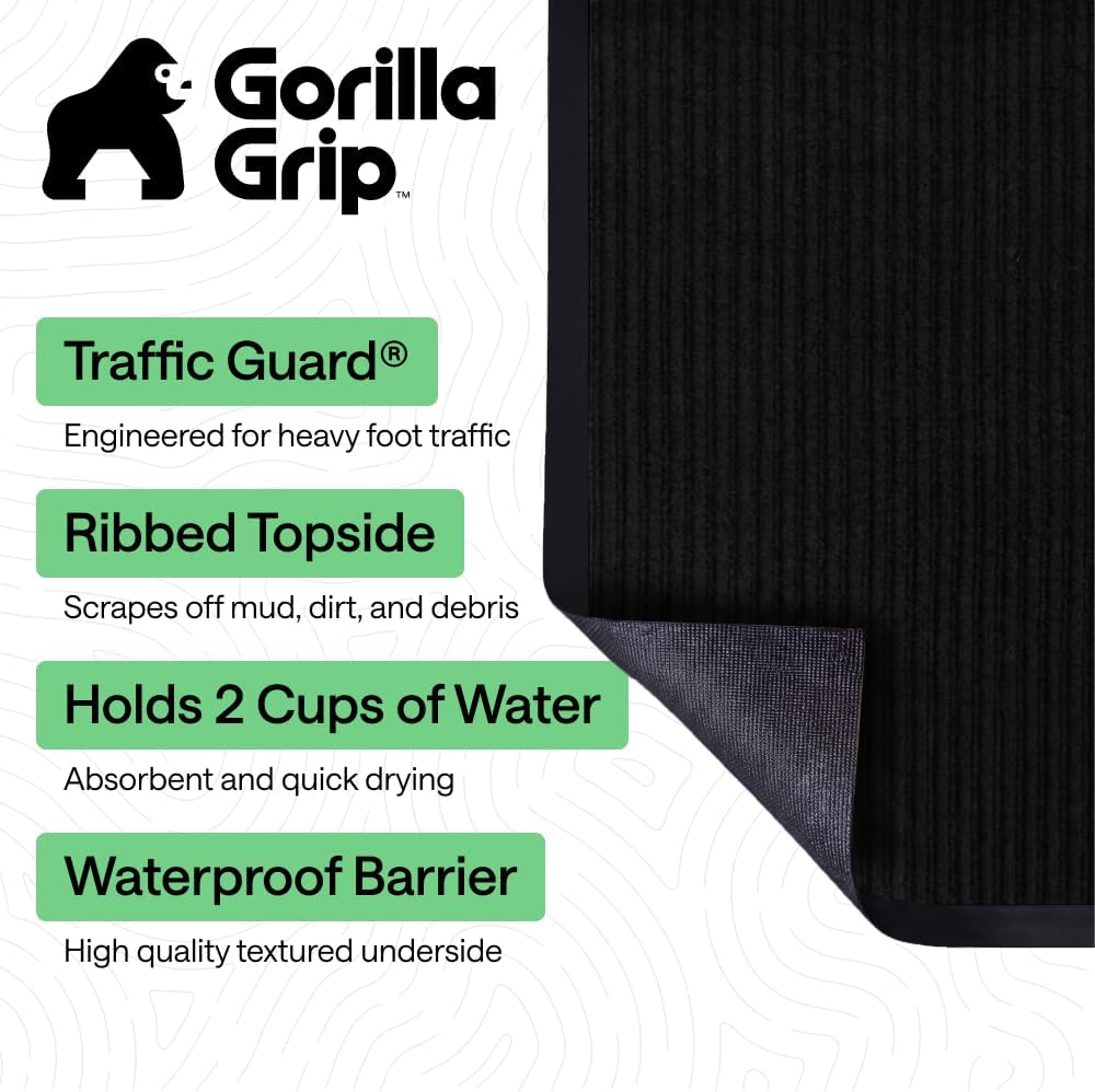 GORILLA GRIP Waterproof Traffic Guard Door Mat, Indoor and Outdoor Heavy Duty Entryway Mats, Strong Backing Commercial Utility Rugs, Office Hallway, Garage and Patio, Low Profile Runner, 29x17, Black - Image 2