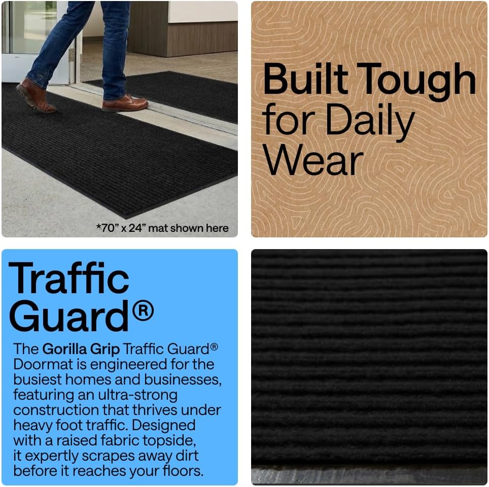 GORILLA GRIP Waterproof Traffic Guard Door Mat, Indoor and Outdoor Heavy Duty Entryway Mats, Strong Backing Commercial Utility Rugs, Office Hallway, Garage and Patio, Low Profile Runner, 29x17, Black - Image 3