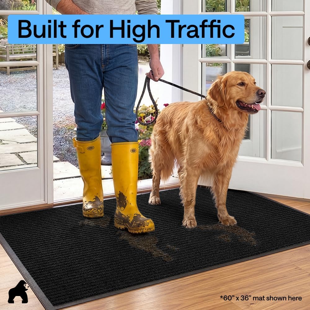GORILLA GRIP Waterproof Traffic Guard Door Mat, Indoor and Outdoor Heavy Duty Entryway Mats, Strong Backing Commercial Utility Rugs, Office Hallway, Garage and Patio, Low Profile Runner, 29x17, Black - Image 7