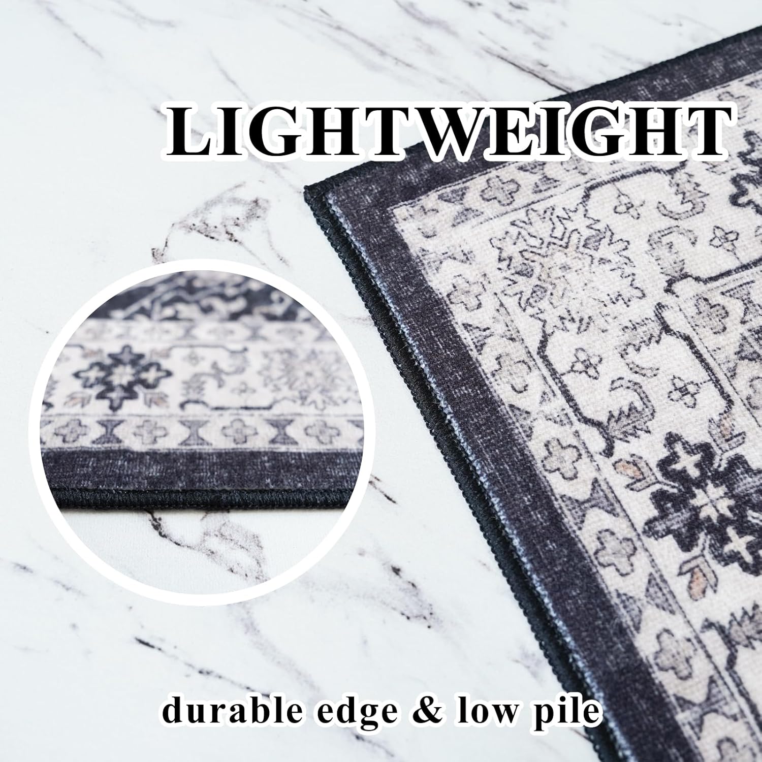 Hallway Washable Runner Rug - 2x6 Kitchen Rugs Entryway Rug Runner Vintage Soft Floor Mat Non Slip Indoor Farmhouse Carpet for Bathroom Living Room Bedroom (2 X 6, Black) - Image 5